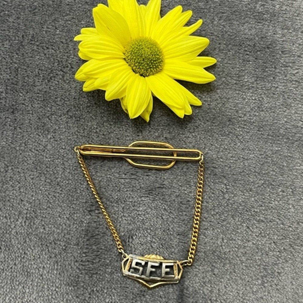 Gold and Silver Tie Clip with Chain